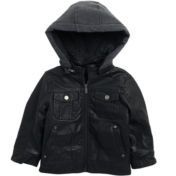 Urban Republic Toddler Faux Leather Full Zip Jacket Fleece Hoodie Black 3T NWT